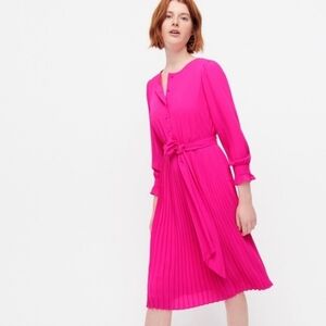 J. Crew Hot Pink Office Tie Front Pleated Dress 0
